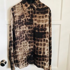 Hugo Boss Muted Animal Print 100% Silk Blouse